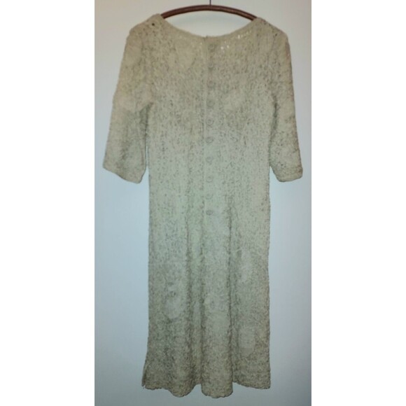 Lovely Vintage 1930s Ladies Handmade Ivory "Ribbon" Dress W/10 Button Back - Picture 4 of 16